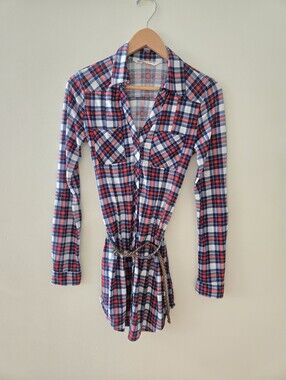 Bluenotes Blue, Red & White Plaid Shirt with braided belt XS
